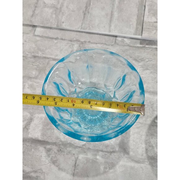 Vintage Lot of 2 Matching Aqua/Turquoise Blue Glass Thumbprint Pedestal Bowl Thu - Picture 8 of 10